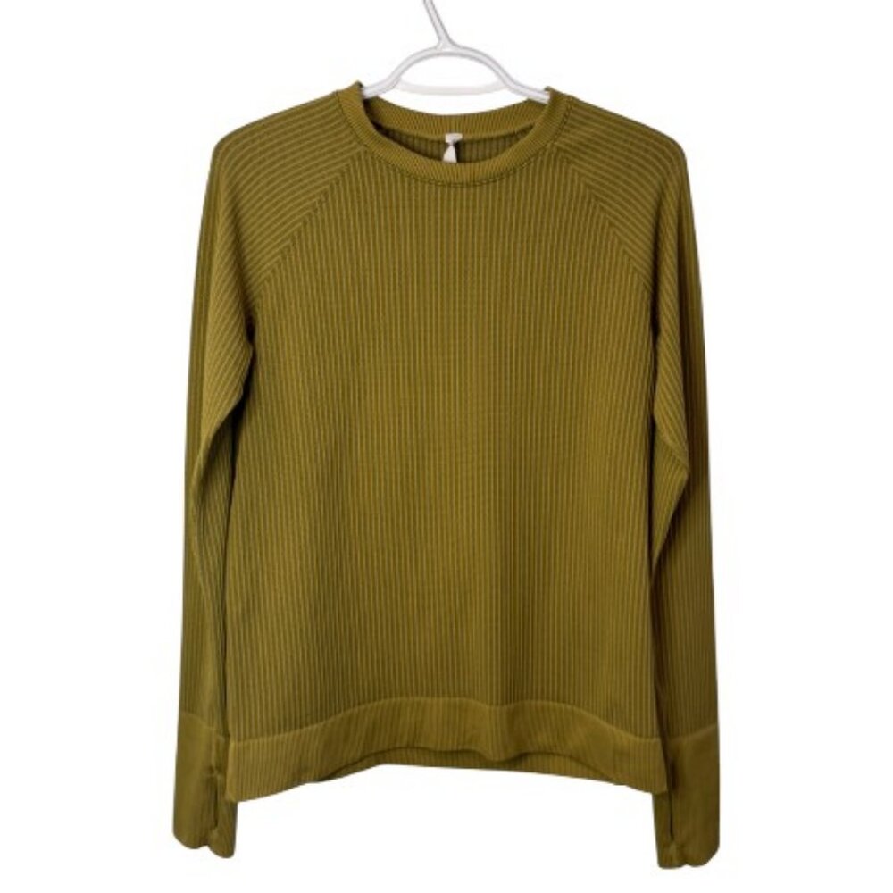 Lululemon yellow green Rest Less ribbed crew neck sweater size 10 - Picture 2 of 4